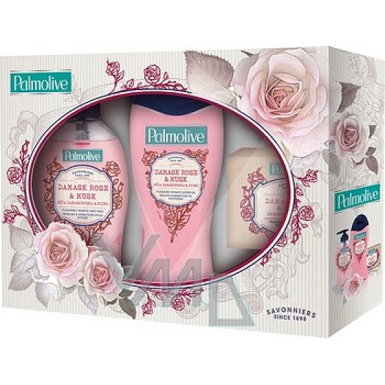 Palmolive Damask Rose & Musk sprchový gél 250 ml + mydlo 150g + mydlo 250 ml, kozmetická sada