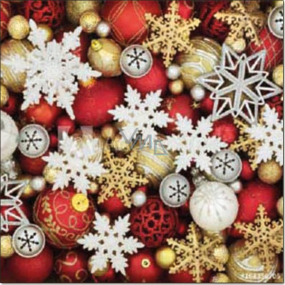 Aha Papierové obrúsky 3 vrstvové 33 x 33 cm 20 kusov Vianočný Vločky, zlaté a červené ozdoby