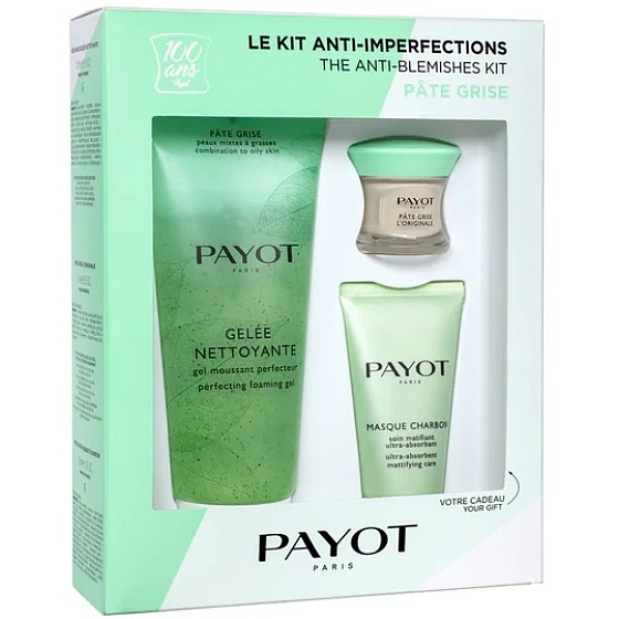 Payot Pate Gris Pate Gris Nettoyante čistiaci gél 200 ml + L Originale SOS starostlivosť proti nedokonalostiam pleti 15 ml + Charbon Masque multiaktívny pleťová maska 50 ml, kozmetická súprava set 2020