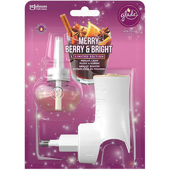 Glade Electric Scented Oil Merry Berry & Bright s vôňou merlotu, lesných plodov a korenín elektrický osviežovač vzduchu strojček s tekutou náplňou 20 ml