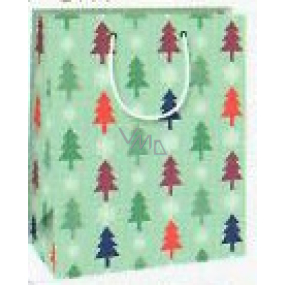 Ditipo Darčeková papierová taška 18 x 10 x 22,7 cm Vianočné svetlo zelená - farebné stromčeky