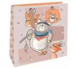 Nekupto Luxusná papierová darčeková taška 23 x 23 x 10 cm Medvedík s líškami