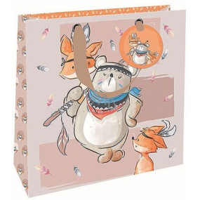 Nekupto Luxusná papierová darčeková taška 23 x 23 x 10 cm Medvedík s líškami
