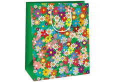 Ditipo Darčeková papierová taška 26,4 x 13,6 x 32,7 cm Zelené farebné kvety