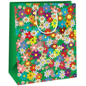 Ditipo Darčeková papierová taška 26,4 x 13,6 x 32,7 cm Zelené farebné kvety