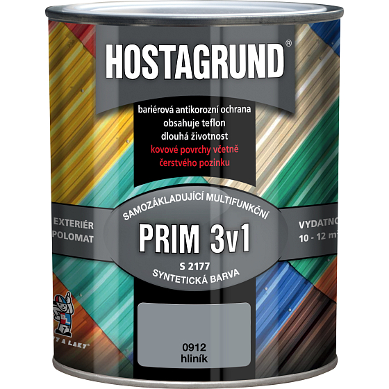 Hostagrund Prim 3v1 S2177 základná i vrchná farba na kov, 0912 hliník, 600 ml