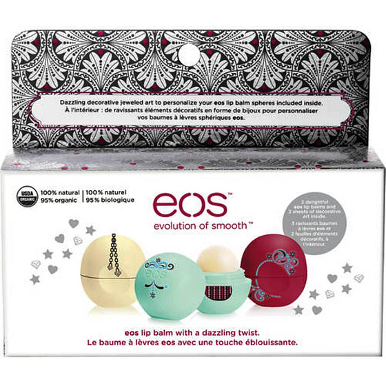 Eos Limitovaná edícia Holiday 2015 Sladká mäta + Granátové jablko + Vanilkové zrná Balzam na pery 3 x 7 g