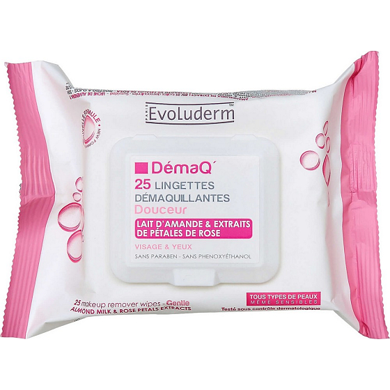 Evoluderm Remover Wipes make-up odličovacie vlhčené obrúsky na oči a krk vhodné aj pre tú najcitlivejšiu pleť 25 kusov