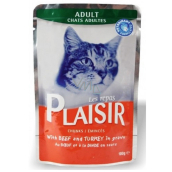 Plaisir Cat s hovädzím a morčacím mäsom kompletné krmivo pre mačky kapsička 100 g