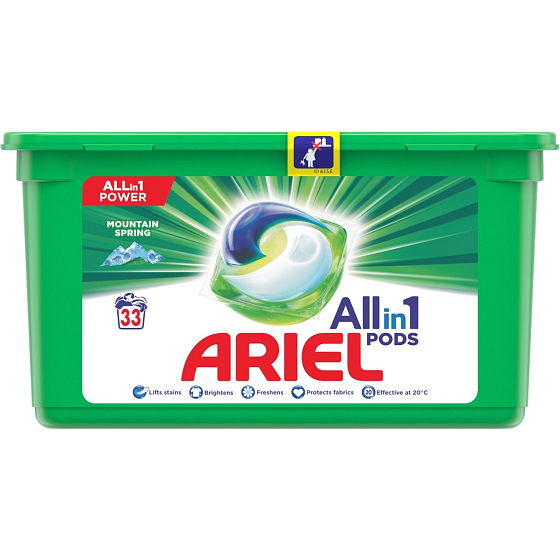 Ariel All-in-1 Pods Mountain Spring gélové kapsuly na pranie bielizne 33 kusov 831,6 g