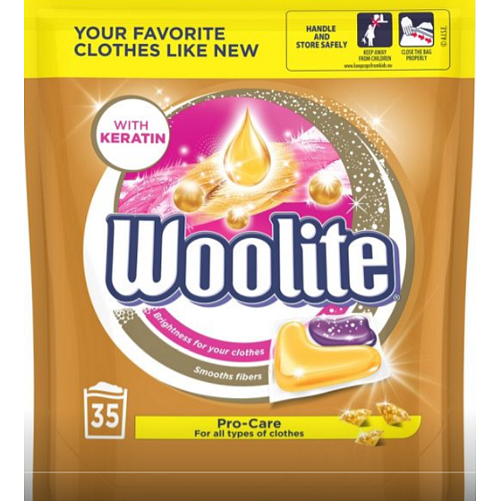 Woolite Pro-Care Keratin gélové kapsule na pranie jemnej bielizne, zjemňuje a chráni vlákna XL 35 kusov