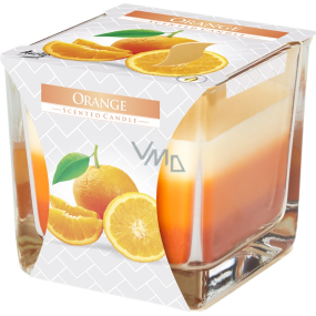 BISPOL Orange - Pomaranč trojfarebná vonná sviečka sklo, doba horenia 32 hodín 170 g