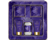 Grace Cole Lavender Sleep Therapy umývací gél 75 ml + telový krém 75 ml + kryštály do kúpeľa 100 g + perly do kúpeľa 80 g + flanelová žinka + plechová krabička, kozmetická sada pre ženy