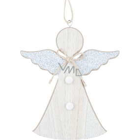 Drevený anjel so striebornými krídlami na zavesenie 15 cm