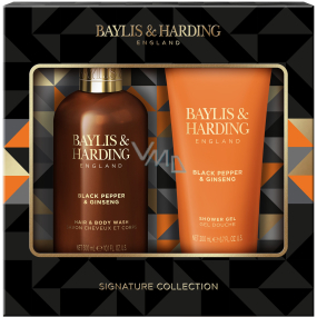 Baylis & Harding Men Sprchový gél s čiernym korením a ženšenom 200 ml + umývací gél na telo a vlasy 300 ml, kozmetická sada pre mužov