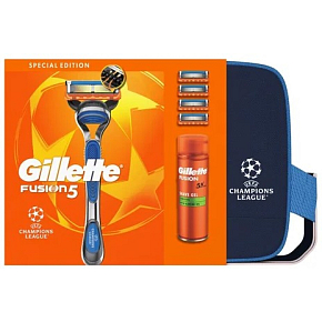 Darčeková sada Gillette Fusion, holiaci strojček, 4 náhradné hlavy, holiaci gél 200 ml
