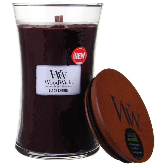 WoodWick Black Cherry - Čierna čerešňa vonná sviečka s dreveným knôtom a viečkom sklo veľká 609,5 g