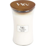 Woodwick White Teak - Biely teak vonná sviečka s dreveným knôtom a viečkom sklo veľká 609,5 g