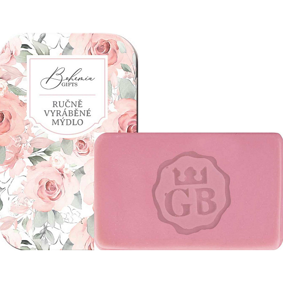 Bohemia Gifts Ruža ručne vyrábané toaletné mydlo s glycerínom v plechovej krabičke 80 g
