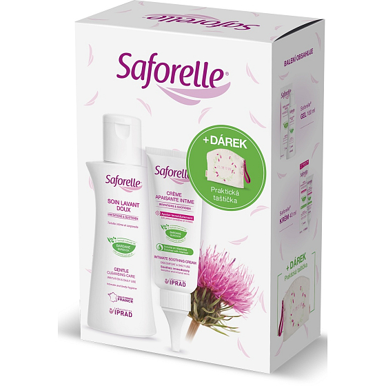 Saforelle Jemný umývací gél na intímnu hygienu a hygienu celého tela 100 ml + krém 40 ml + taštička, kozmetická sada