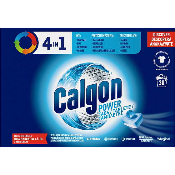 Calgon 4v1 Power tablety proti usadzovaniu vodného kameňa v práčke 30 kusov 390 g