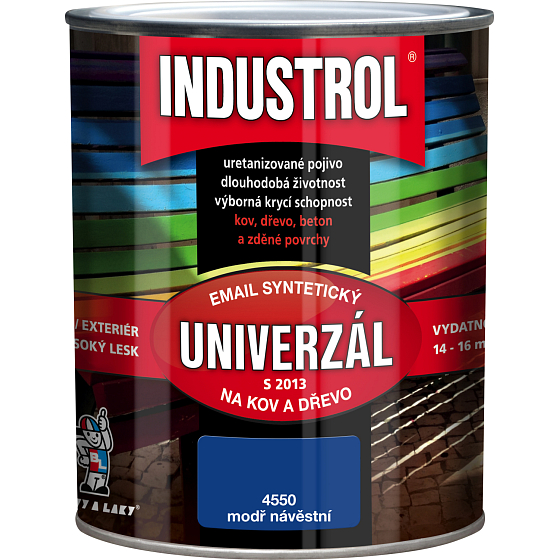Industrol S2013 univerzál lesk vrchná farba na kov a drevo, 4550 modrá návestná, 600 ml