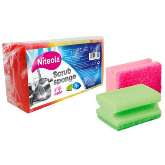 Niteola Grip Scrub Sponge Ultra tvarovaná hubka na riad 9 x 7 x 4,5 cm 4 kusy