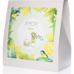 Ryor Relax osviežujúci sprchový gél 200 ml + zjemňujúce cukrový peeling 325 g + froté uterák 30 x 50 cm, kozmetická sada