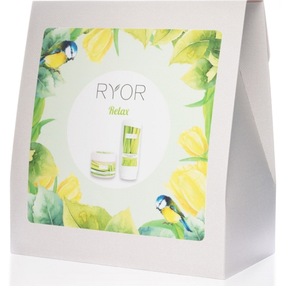 Ryor Relax osviežujúci sprchový gél 200 ml + zjemňujúce cukrový peeling 325 g + froté uterák 30 x 50 cm, kozmetická sada