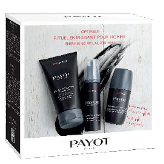 Payot Optimal Energizing Ritual for Men Soin Total Anti-Age emulzia na vyhladenie vrások 50 ml + Gel Désincrustant čistiaci gél 150 ml + 24H antiperspirant roll-on 75 ml, kozmetická sada pre mužov