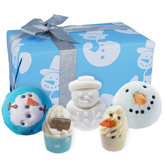 Bomb Cosmetics Snehuliak - Mr Frosty šumivý balistik do kúpeľa 3 x 160 g + špalíček do kúpeľa 2 x 50 g, kozmetická sada