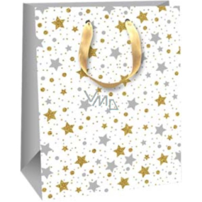 Ditipo Darčeková papierová taška 18 x 10 x 22,7 cm Glitter Vianočná biela - zlaté a strieborné hviezdičky
