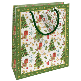 Nekupto Darčeková papierová taška 23 x 18 x 10 cm Vianočné stromčeky s darčekmi