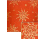 Nekupto Vianočný baliaci papier na darčeky 70 x 150 cm Červený, zlaté hviezdičky zo snehových vločiek