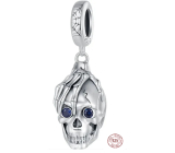 Charm Striebro 925 Kostlivec držiaci lebku, prívesok na náramok Halloween
