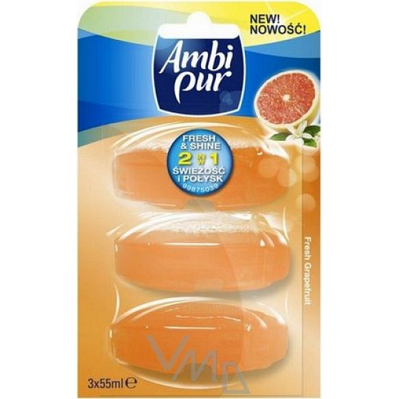 Ambi Pur Fresh & Shine 2v1 Fresh Grapefruit toaletný blok náplň 3 x 55 ml