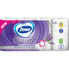 Zewa Deluxe Lavender Dreams 3vrstvový toaletný papier, 8 rolí, 19,3 m rola