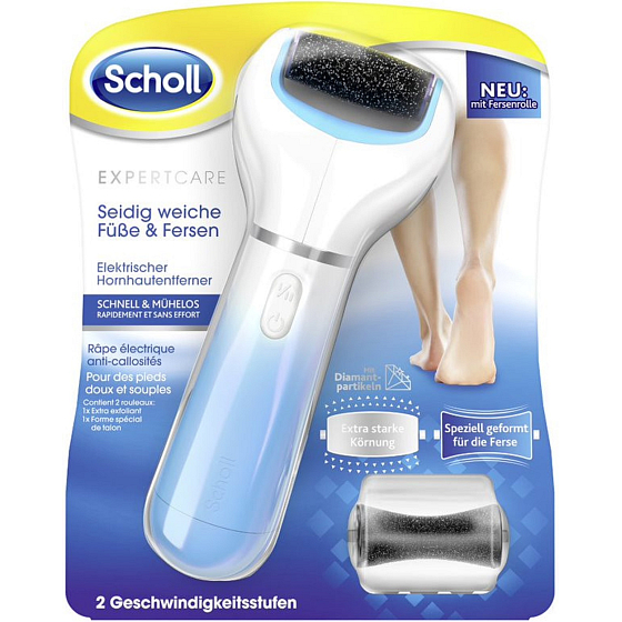 Scholl Expert Care elektrický pilník na nohy s extra drsnou rotačnou hlavicou s diamantovými kryštálmi + rotačná hlavica na popraskané päty