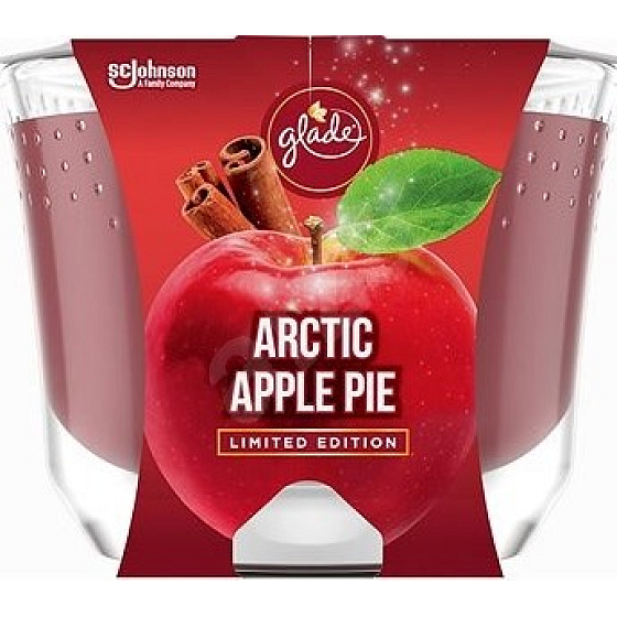 Glade Maxi Arctic Apple Pie s vôňou jablka, škorice a muškátového orieška vonná sviečka v skle, doba horenia až 52 hodín 224 g
