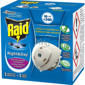 Raid Night & Day elektrický odparovač proti komárom a muchám 1 strojček, 1 náplň