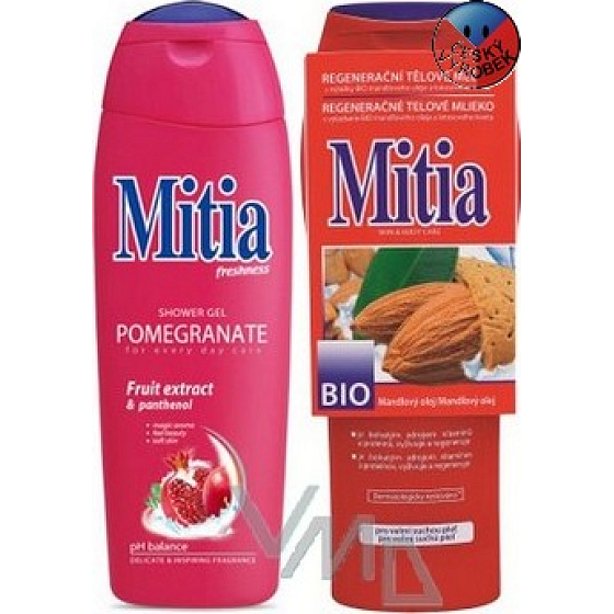 Mitia Freshness Pomegranate sprchový gél 400 ml a regeneračné telové mlieko 400 ml, kozmetická sada