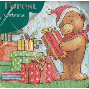 Forest Papierové obrúsky 1 vrstvové 33 x 33 cm 20 kusov Vianočné Medvedík s darčekmi