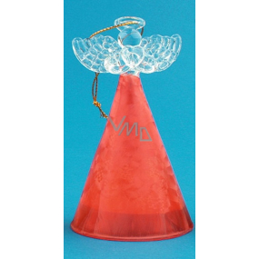 Anjel sklenený s farebnou sukňou červená 10 cm