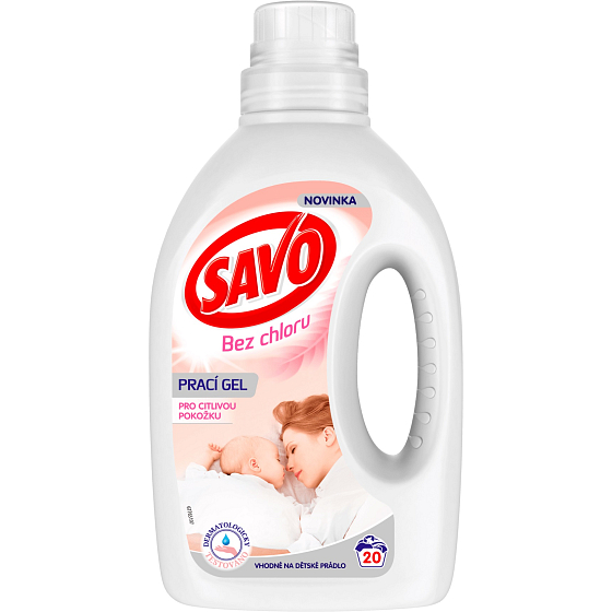 Savo Bez chlóru Sensitive prací gél pre citlivú pokožku 20 dávok 1 l