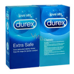 Durex Classic klasický kondóm nominálna šírka: 56 mm 12 x 3 kusy + Extra Safe kondóm extra lubrikovaný, silnejšie nominálna šírka: 56 mm 12 x 3 kusy, balenie 30 kusov