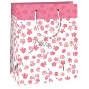 Ditipo Darčeková papierová taška 18 x 10 x 22,7 cm biela, ružové kvety