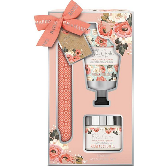 Baylis & Harding Royale Garden soľ do vodného kúpeľa 70 g + krém na ruky a nechty 50 ml + pilník, kozmetická sada pre ženy