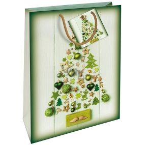 Nekupto Darčeková papierová taška 32,5 x 26 x 13 cm Vianočná zelená stromček