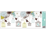 Okenná fólia Vtáky, zelené a modré kvety 60 x 22,5 cm