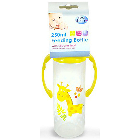 First Steps Jungle 0+ dojčenská fľaša s úchopmi Žirafa 250 ml